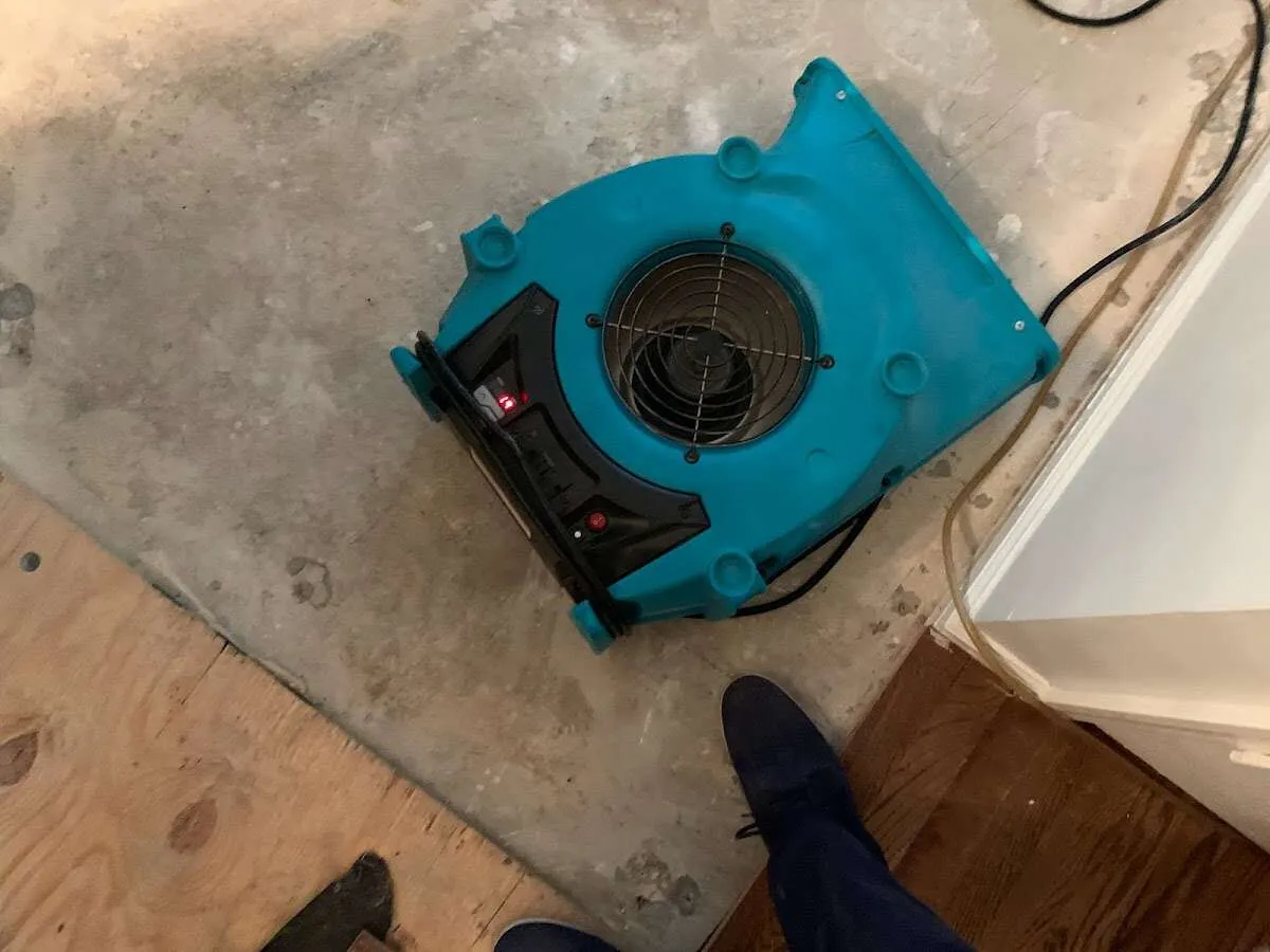 Air mover drying subfloor during Leak Detection & Repair in Antioch